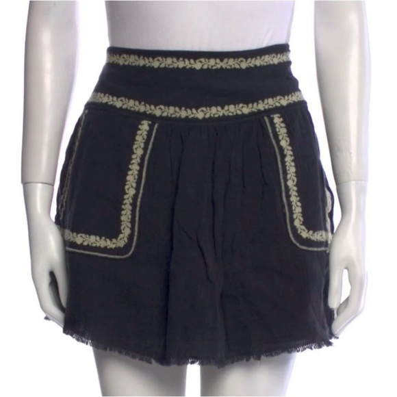 Isabel Marant Etoile Embroided Mini Skirt EU36 M Gray Raw Edge Boho Peasant Chic - Picture 4 of 11